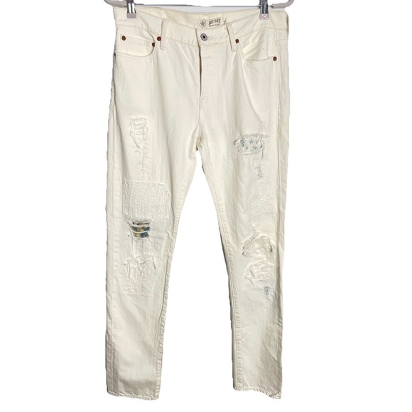 VTG Ralph Lauren Rugby Jeans Women 28 Ivory Straight Leg Patchwork Distressed - Picture 1 of 6